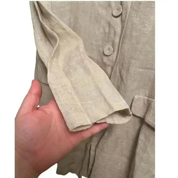 Eileen Fisher Beige Linen Jacquard Long Jacket - Picture 3 of 8